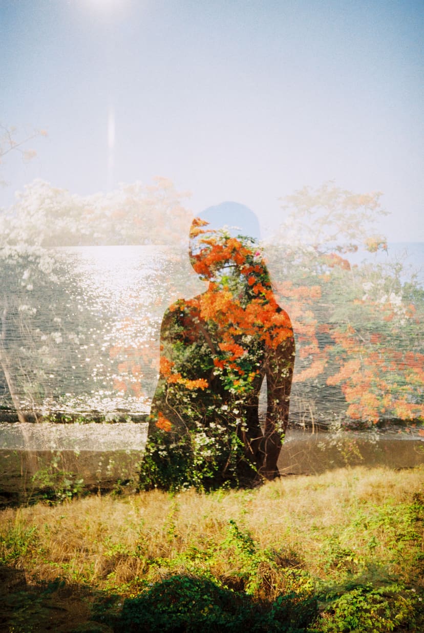 A film frame of the couple, light leaking in